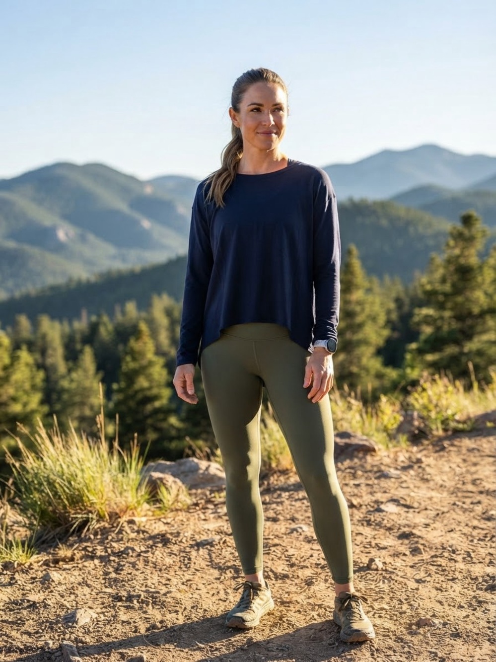 Women's Navy Long-Sleeve Relaxed Crew Neck Activewear Top / Tunic